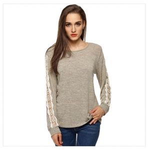 Meaneor Grey Shirt with lace sleeve